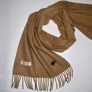 BURBERRYS London Solid Tan Camel Pure Cashmere Scarf with Horse Embroidery E03